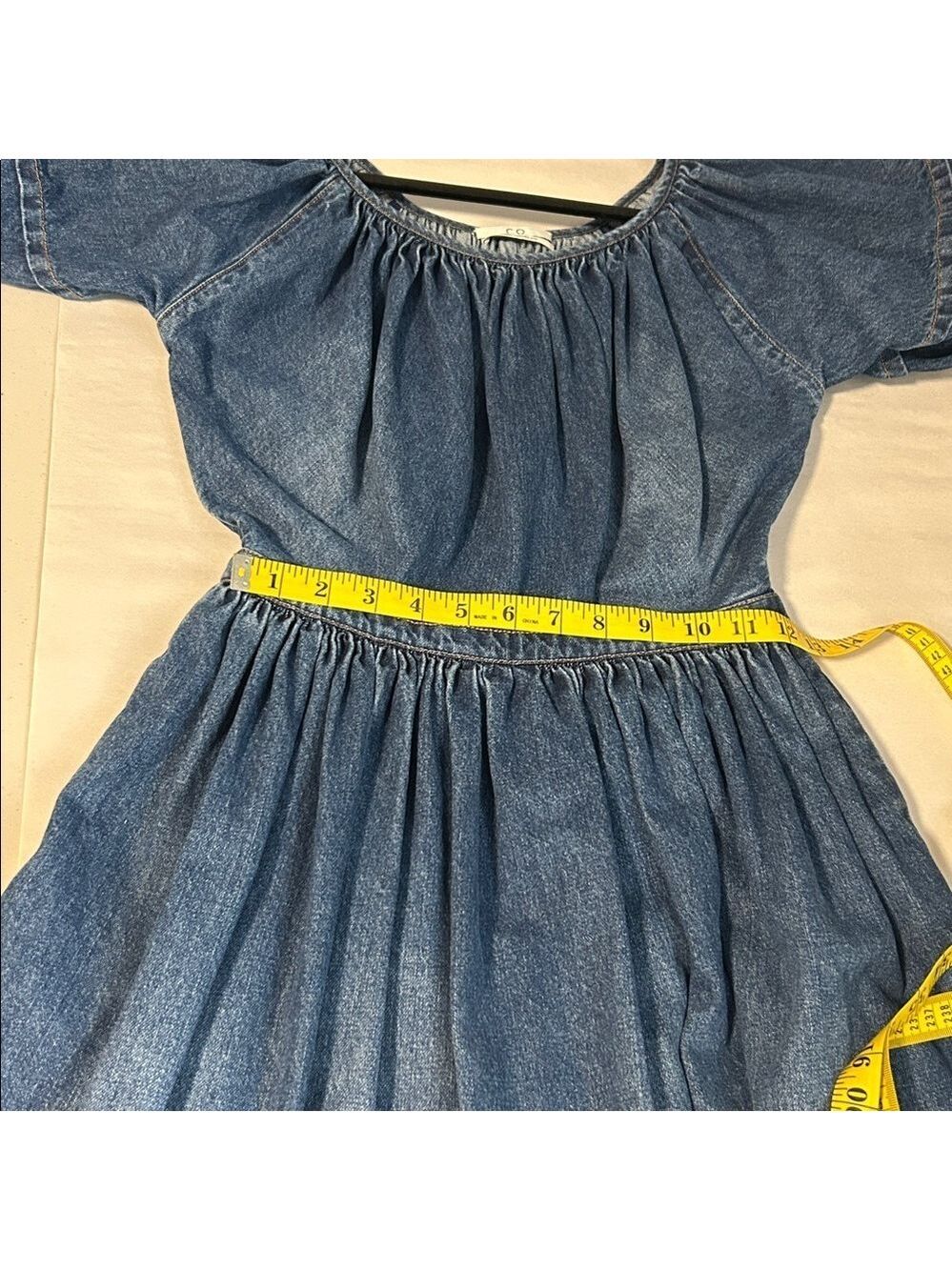 CO Denim Designer Puff Short Sleeve Minimalist Midi Dress Size XS - Picture 8 of 11